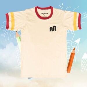 Mythical Retro Stripe T-shirt Men’s Size Small Red Yellow Stripe Sleeve